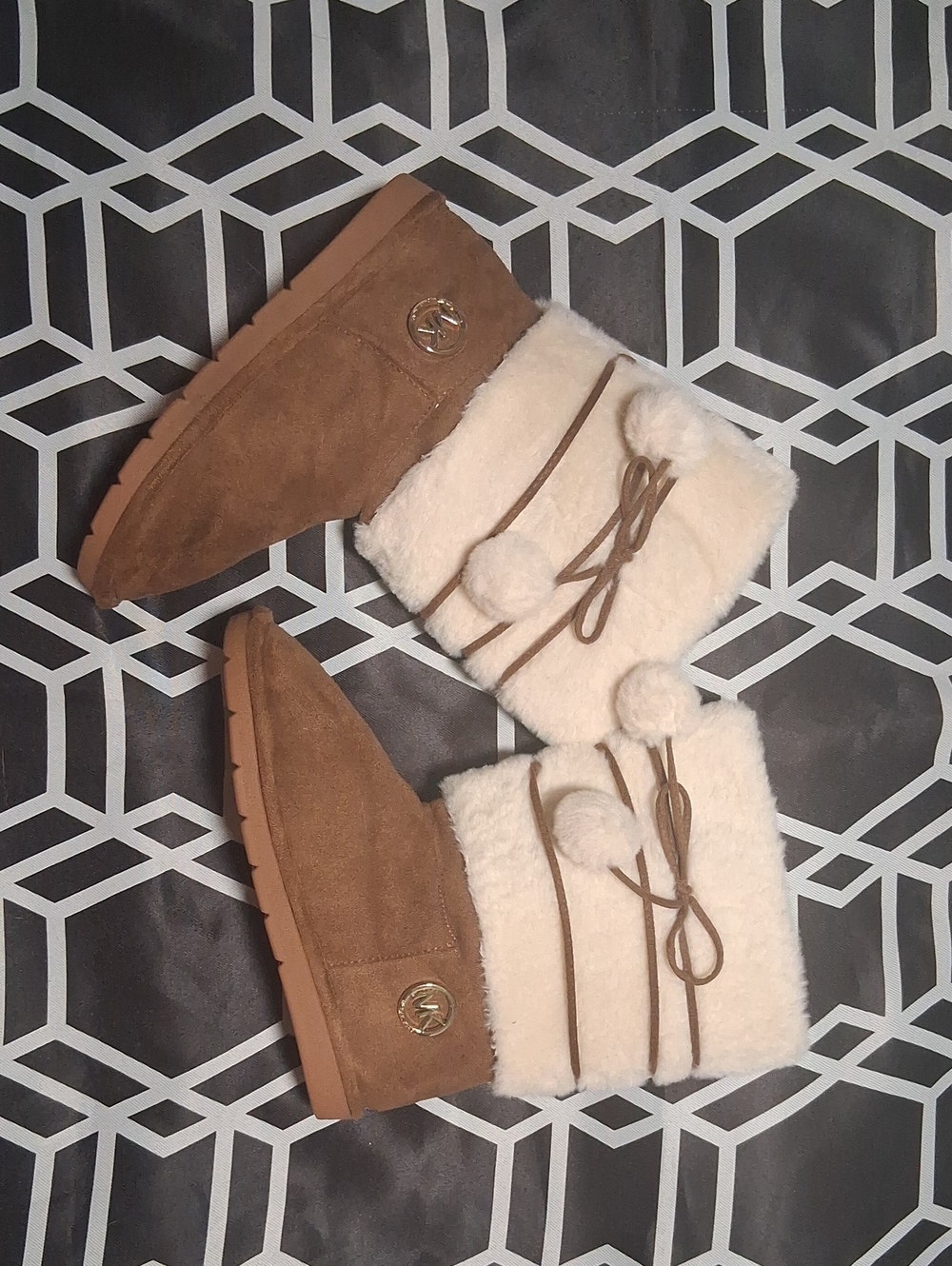 Kids Michael Kors Suede Faux-Fur Pom Pom Winter Boots